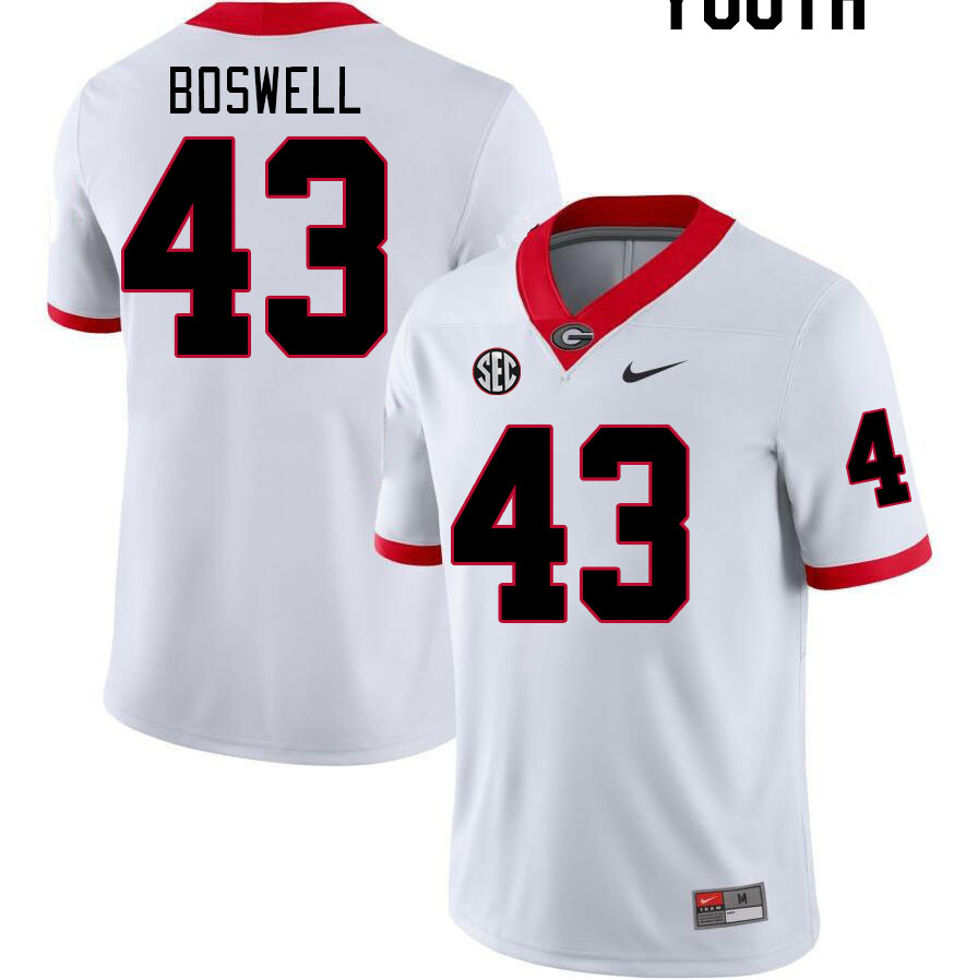 Youth #43 James Boswell Georgia Bulldogs College Football Jerseys Stitched-White